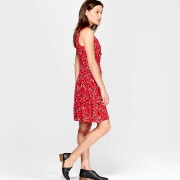 Universal Thread Sleeveless Wrap Dress Ditsy Floral Red Sz S #310E - Picture 2 of 9